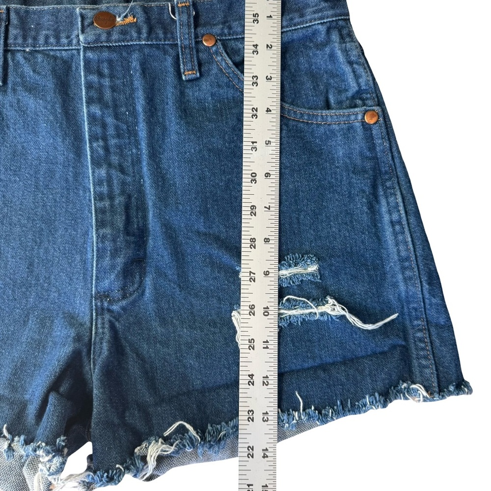 Wrangler Reworked Dark Stone Cut Off Jean Shorts High Rise Western Distressed - Picture 4 of 7